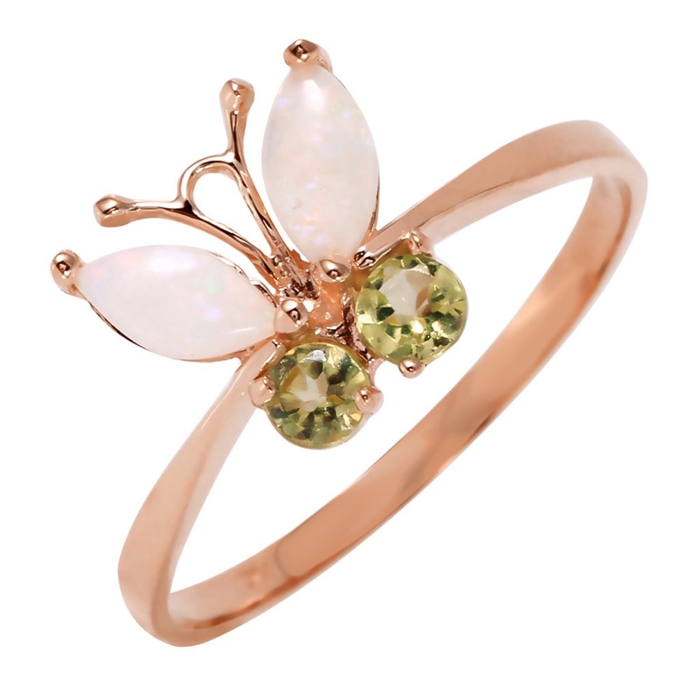 14K. GOLD BUTTERFLY RING WITH OPALS & PERIDOT - Picture 4 of 7